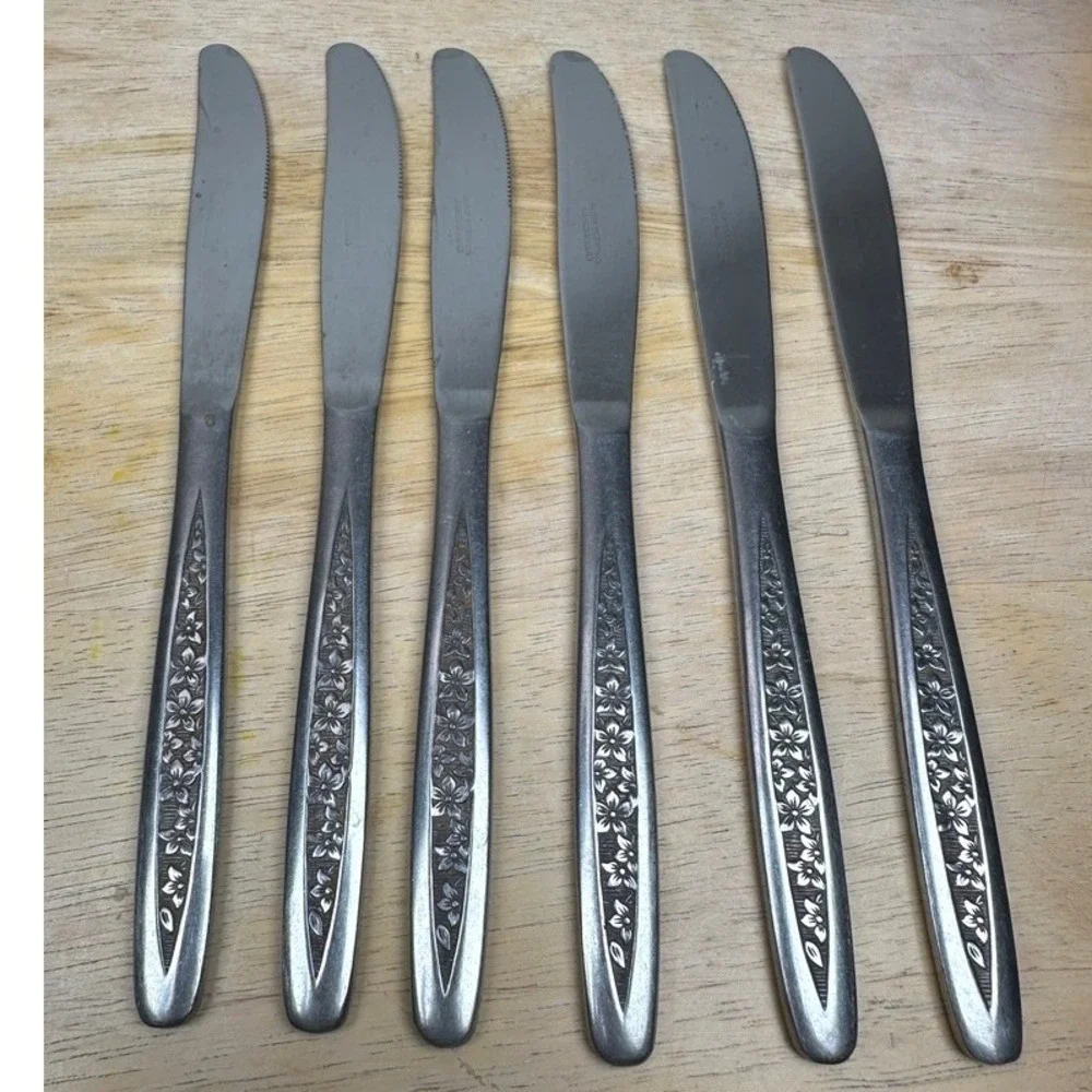 Vintage Customcraft CUS5 Stainless Steel Floral Pattern Flatware Utensils‎ 25 Pc